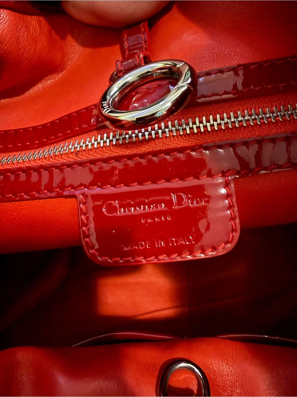 Christian Dior Vintage Red Pony Hair Hobo Bag with Metal D-Ring Accent